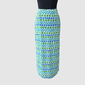 Vintage Esprit Blue Green Floral Maxi Pencil Skirt 9 10